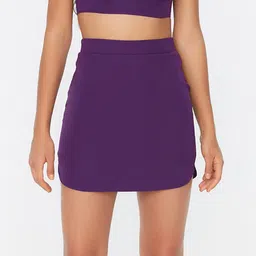 Trendyol Women Purple Solid Pencil Mini Skirt-picture-56