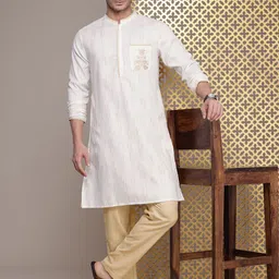 House of Pataudi Men Jashn Floral Embroidered Striped Thread Work Kurta With Trousers image 1
