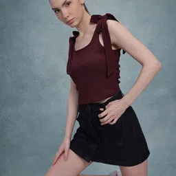 The Roadster Life Co. Shoulder Strap Ribbed Top With Tie-Up Detail-image-81