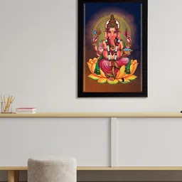 eCraftIndia Blue & Yellow Lord Ganesha Satin Matt Texture UV Wall Art-image-30