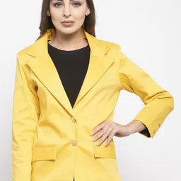 WESTCLO Women Yellow Solid Tailored Jacket-image-2