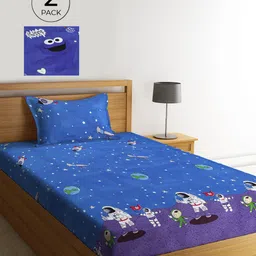 KLOTTHE Blue & White Graphic 210 TC Polycotton 2 Single Bedsheet with 2 Pillow Covers-image-18