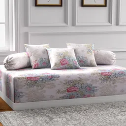 Swayam Off White and Cream Floral Print Diwan Set with Bolster and Cushion Covers-picture-13