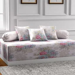 Swayam Off White and Cream Floral Print Diwan Set with Bolster and Cushion Covers-picture-20