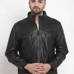 Teakwood Leathers Men Black Solid Lightweight Leather Jacket-image-51