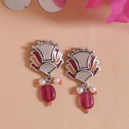 Voylla Silver-Plated & Pink Oxidised Classic Studs-picture-41