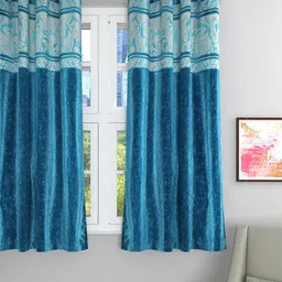 ROMEE Turquoise Blue & White Single Room Darkening Curtain-picture-12