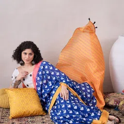 AHIKA Ethnic Motifs Linen Blend Ikat Saree-picture-33