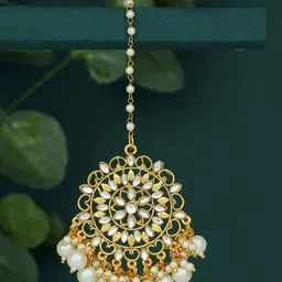 Sukkhi Gold-Plated White Kundan-Studded & Pearl Beaded Maang Tikka-picture-14