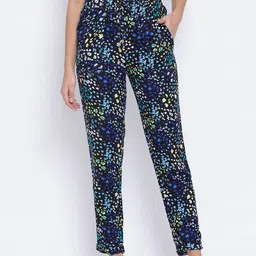 Oxolloxo Women Navy Blue Regular Fit Printed Regular Trousers-image-19