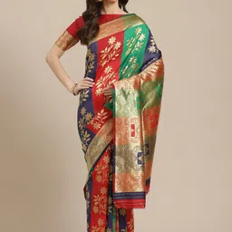Saree mall Red & Green Floral Silk Blend Banarasi Sarees-picture-32