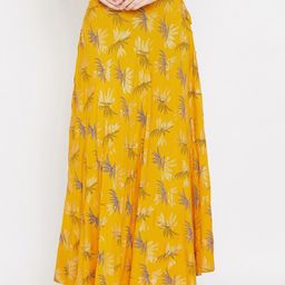 Clora Creation Women Mustard Yellow & White Printed Flared Maxi Skirt-picture-11
