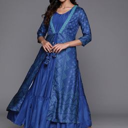 Biba Bandhani Printed Tiered Dress with Jacket-picture-36