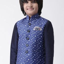Hangup Boys Blue & White Printed Nehru Jacket-picture-26