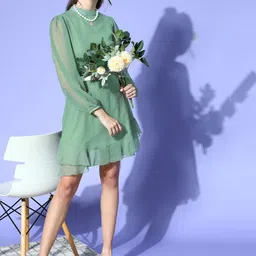 plusS Women Gorgeous Green Solid Volume Play Dress-picture-28