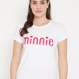 Disney by Wear Your Mind Women White & Red Brand Logo Minnie Mouse Printed T-shirt-picture-43