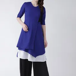 DODO & MOA Women Blue & White Colourblocked A-Line Kurta-picture-22