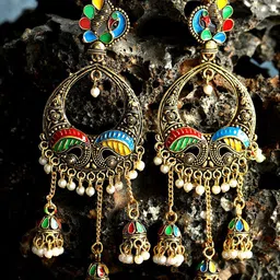 ANIKAS CREATION Gold-Plated & Blue Classic Drop Earrings-picture-35