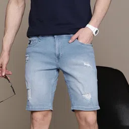 The Roadster Lifestyle Co. Men Distressed Slim Fit Denim Shorts-picture-24