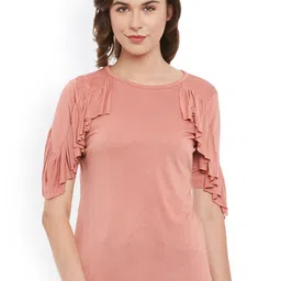 Belle Fille Women Peach-Coloured Solid Top with Ruffled Detail-picture-20