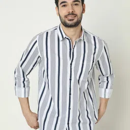 SPYKAR Pure Cotton Slim Fit Opaque Striped Casual Shirt-image-6