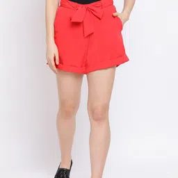 Oxolloxo Women Red Solid Regular Fit Regular Shorts-picture-10