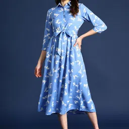 Mast & Harbour Floral Print Shirt Midi Dress with Belt-picture-37