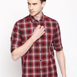Basics Men Red Slim Fit Checked Casual Shirt-picture-20