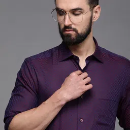 Louis Philippe Men Purple & Burgundy Classic Fit Checked Pure Cotton Formal Shirt-image-41