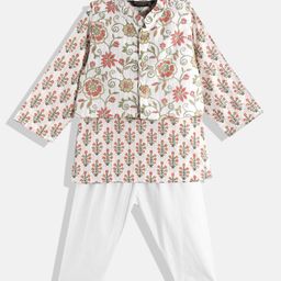 Readiprint Fashions Boys Cream-Coloured Floral Cotton Kurta with Pyjamas & Nehru Jacket-picture-41