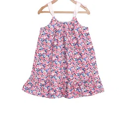 KIDKLO Girls Pink Printed A-Line Dress-image-0