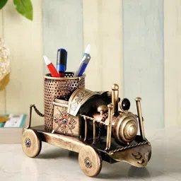 CraftVatika Copper-Toned & Black Train Engine Decorative Pen Stand Mobile Holder Showpiece-picture-35
