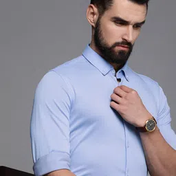 Louis Philippe Blue Solid Pure Cotton Slim Fit Formal Shirt-picture-26