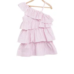 KIDKLO Girls Pink & White Striped A-Line Dress-picture-46