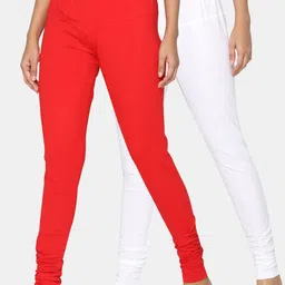 TSG Bliss Women Pack Of 2 Red & White Solid Churidar Leggings-picture-26