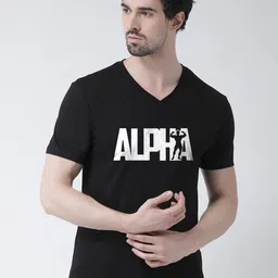 Friskers Men Black Printed V-Neck T-shirt-image-74