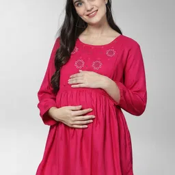 House Of Zelena Ethnic Motifs Printed A-line Maternity Feeding Kurti-image-5
