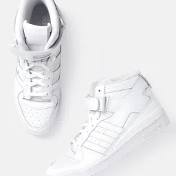 ADIDAS Originals Men White Forum Mid-Top Perforated Leather Sneakers-picture-15