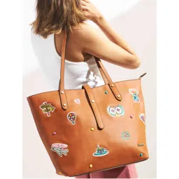 Chumbak Travel Patches Embroidered Tote - Tan-image-1