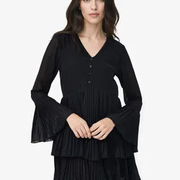 RAREISM Bell Sleeves Gathered Fit & Flare Dress-picture-39