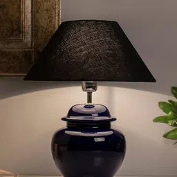 Homesake Blue Solid Ceramic Pot Shaped Handcrafted Table Lamp with Shade-image-77