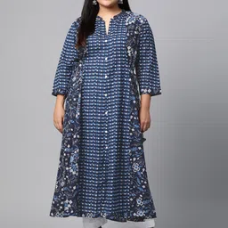 Divena Women Navy Blue & White Printed A-Line Layered Kurta-image-31