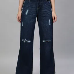 STREET 9 Women Blue Flared High-Rise Mildly Distressed Jeans-image-55