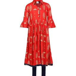 Aarika Girls Red & Blue Printed Kurta with Churidar-image-11