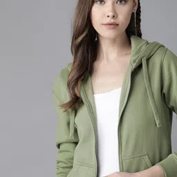Roadster Women Green Solid Hooded Sweatshirt-image-98