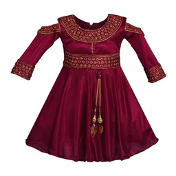 Wish Karo Girls Maroon Embellished Fit and Flare Dress-picture-43