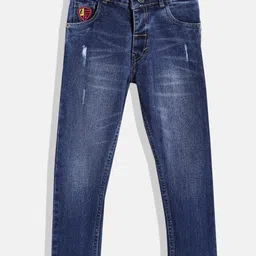 HERE&NOW Boys Pure Cotton Slim Fit Mildly Distressed Light Fade Jeans-picture-32