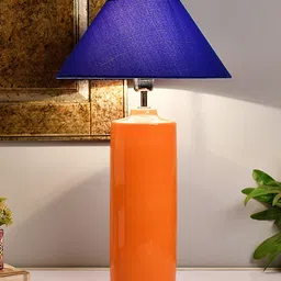 Homesake Orange & Blue Colourblocked Ceramic Handcrafted Table Lamp with Shade-picture-11