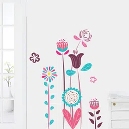 rawpockets Pink & Sea Green Flower PVC Vinyl Wall Sticker-image-55