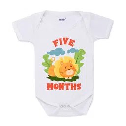 KNITROOT Infant Kids White & Orange Lion Five Month Printed Bodysuit-image-26
